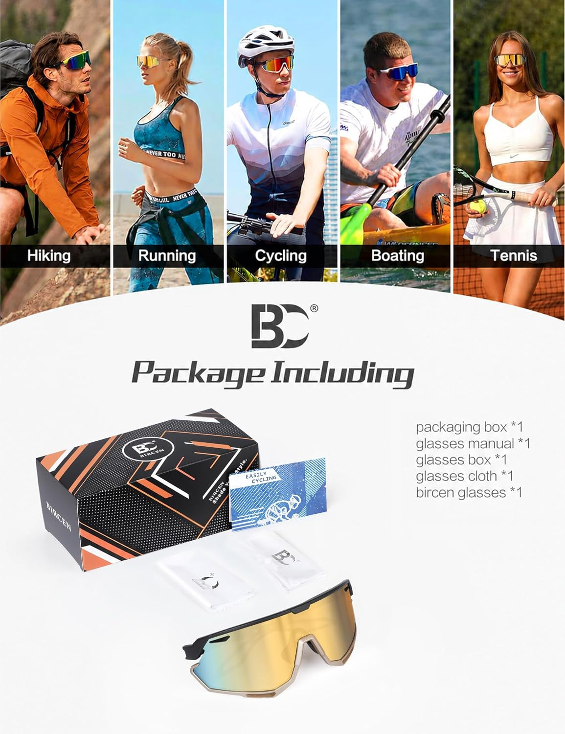 Sunglasses for Baseball Running Cycling : Wrap-Around Sport Glasses