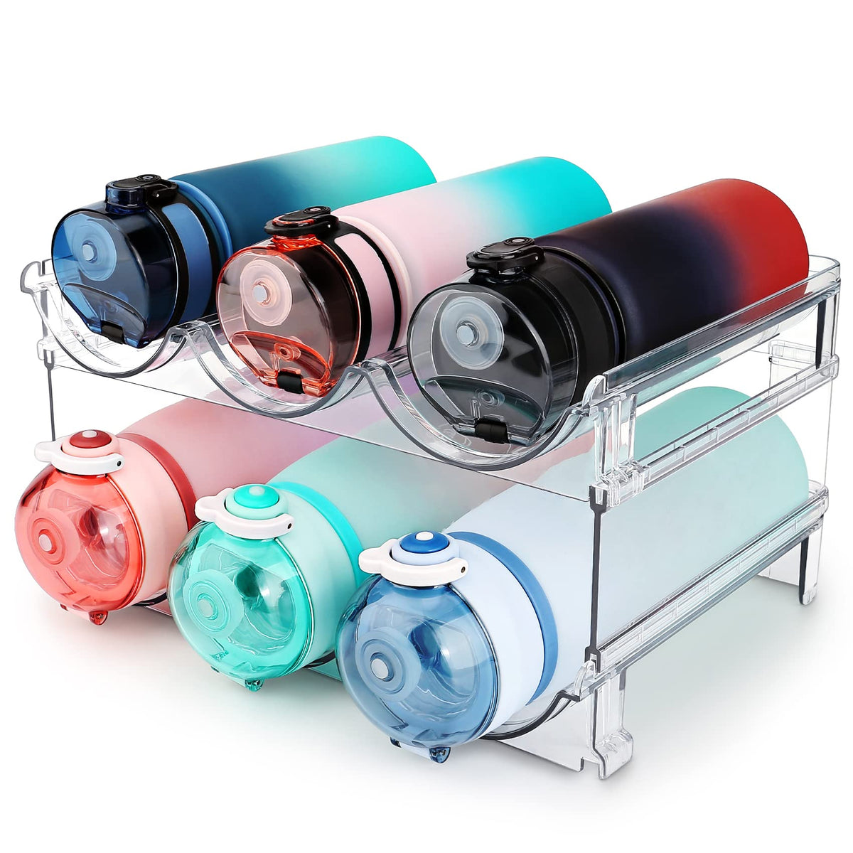 Water Bottle Organizer for Cabinet, Water Bottle Storage Organizer, 2 Packs Water Bottle Storage Rack, Water Bottle Holder for Cabinet, Stackable Water Bottle Storage Rack