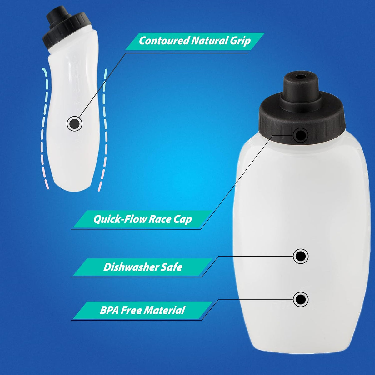Running Water Bottle Pair 6, 8, 12 Oz (V2) | Replacement Bottle | Hydration Bottle